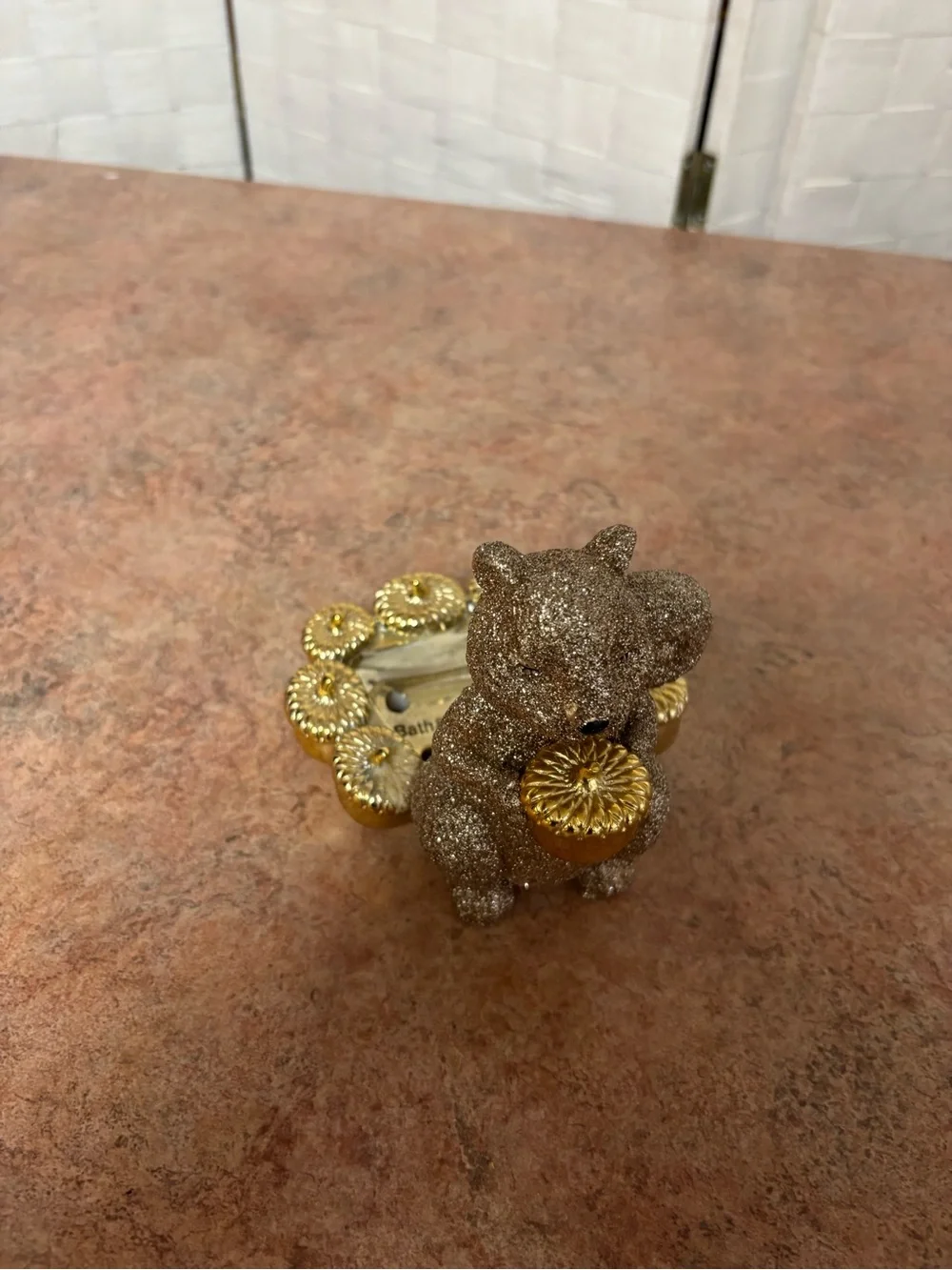 Bath & Body Works Glitter Gold Squirrel Acorn Foaming Soap Holder